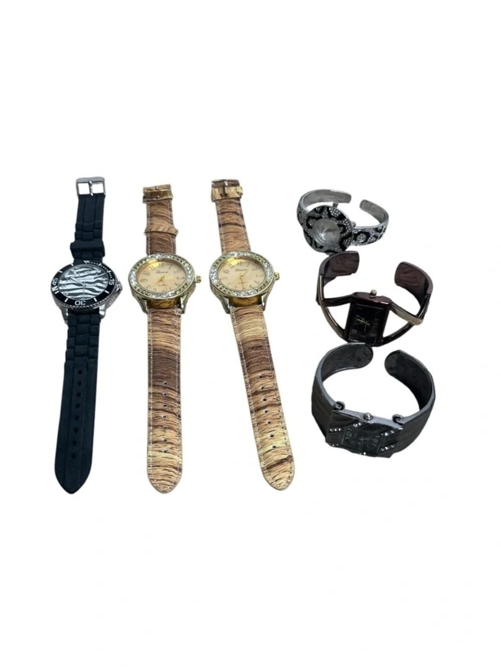 6 Piece Mixed Watch Bundle Studio Vivani Geneva Rhinestone Cuff Watches Untested